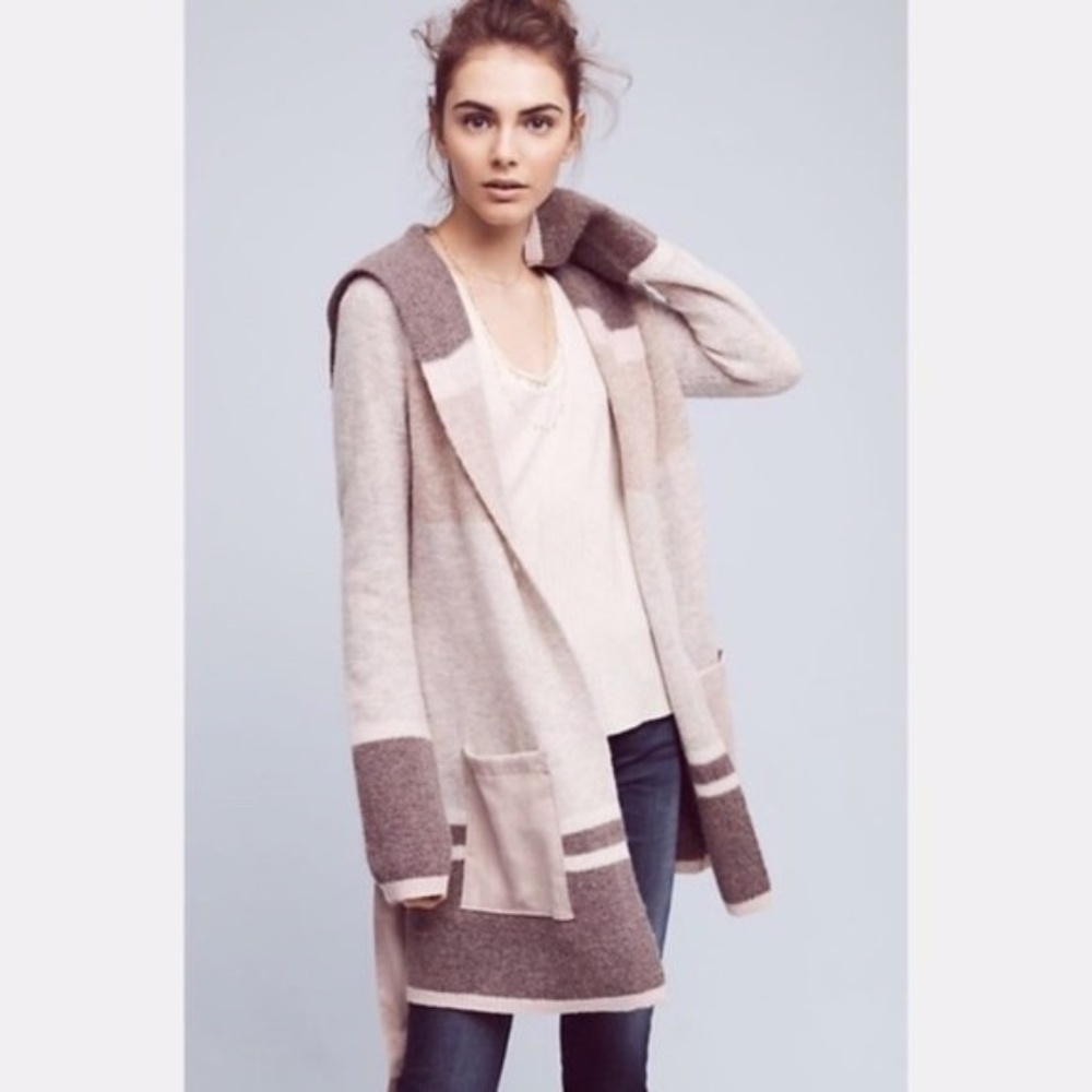Angel of the North Mixed Stripe 100% Lambswool Knee Length Cardigan Medium